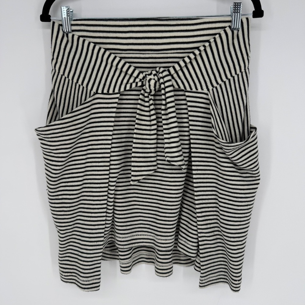 FREE PEOPLE ALL TIED UP BLACK CREAM STRIPED WAFFLE KNIT SKIRT SMALL‎